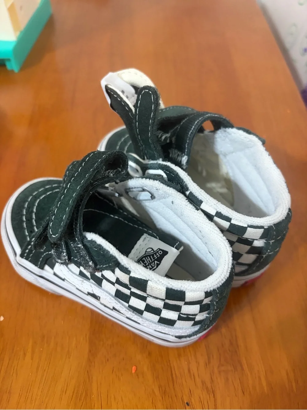 Vans Kids Checkerboard Velcro Sneakers - Black/White/Forest Green